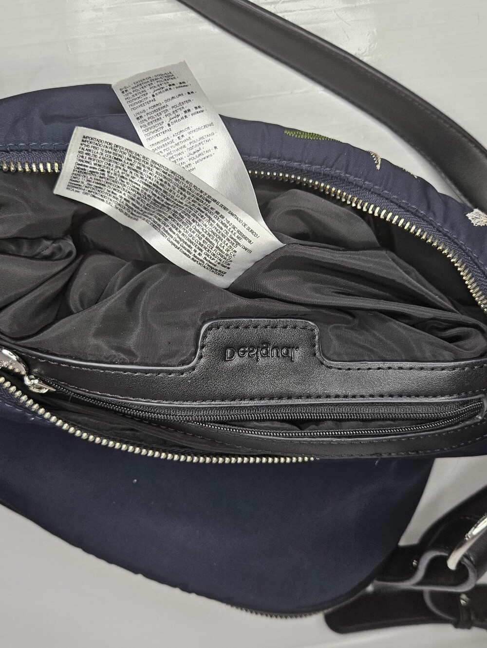 Desigual Siberia Floral Embroidered Shoulder Crossbody Bag Navy Blue Boho Bag - Picture 15 of 16